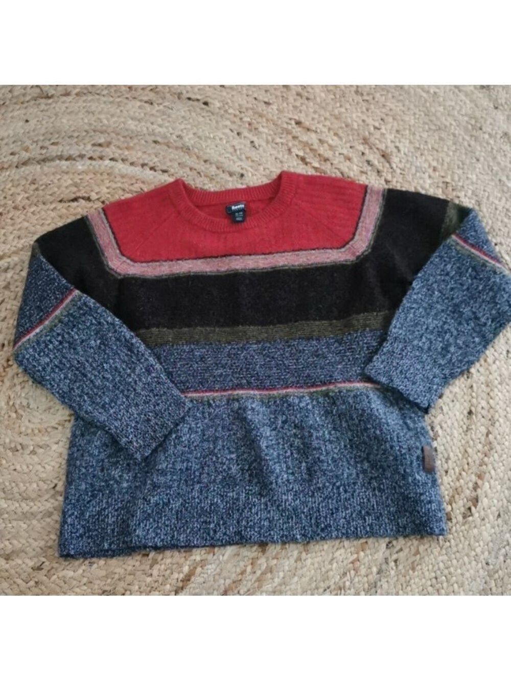 Womens Roots Canada Red Gray Colorblock Lambswool Sweater Cabincore Size XL